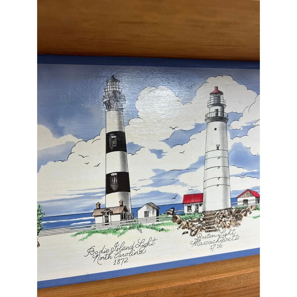 Vintage Wood Lighthouse Wall Shelf with Pegs Coastal Nautical Home Decor